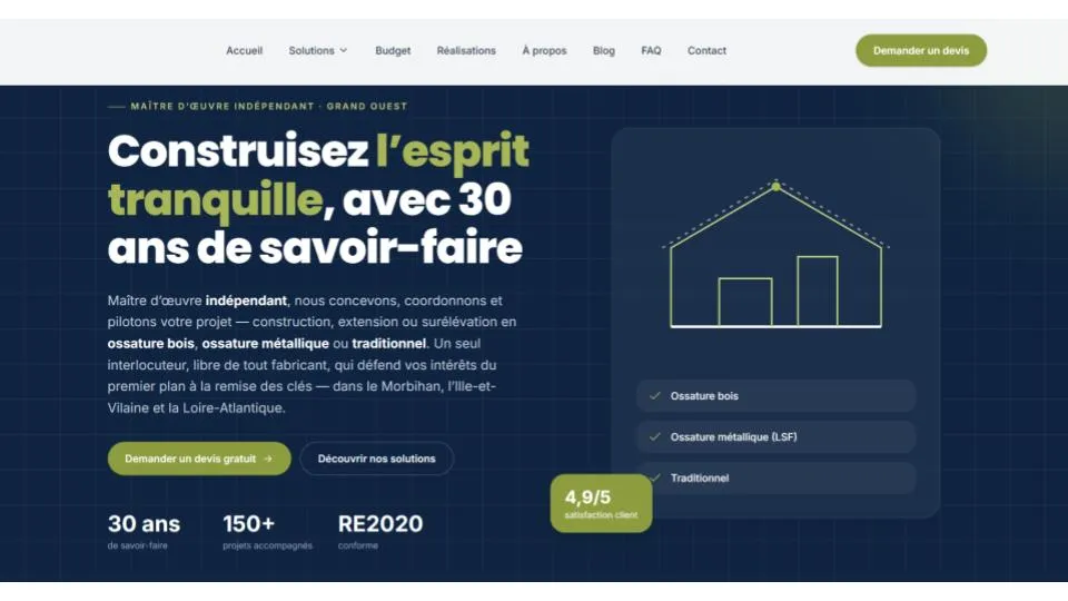 Site constructeur / maître d’œuvre — La page d’accueil