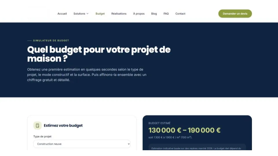 Site constructeur / maître d’œuvre — Le simulateur de budget