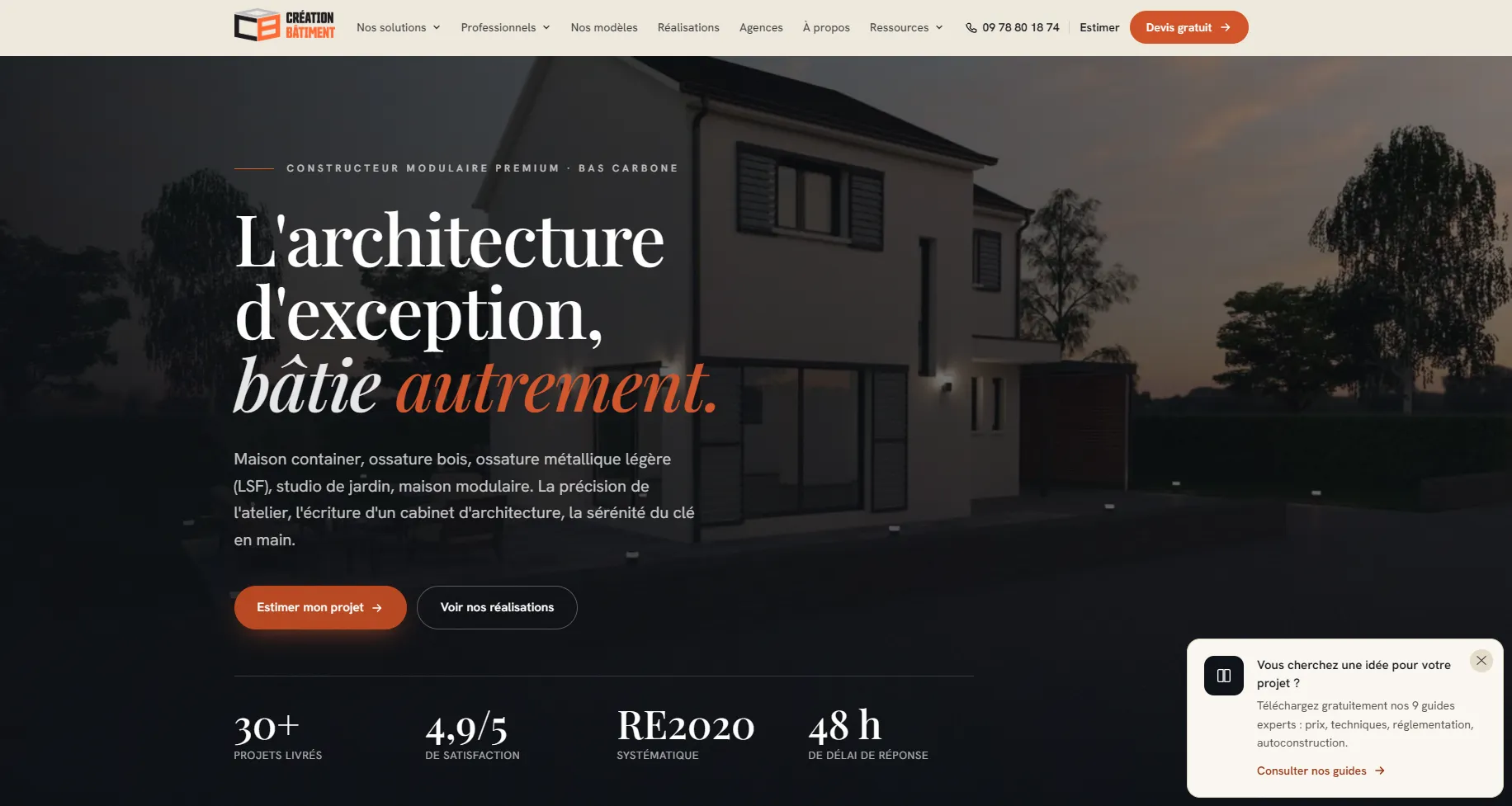 Page d’accueil du site Création Bâtiment conçu par EOC Consulting