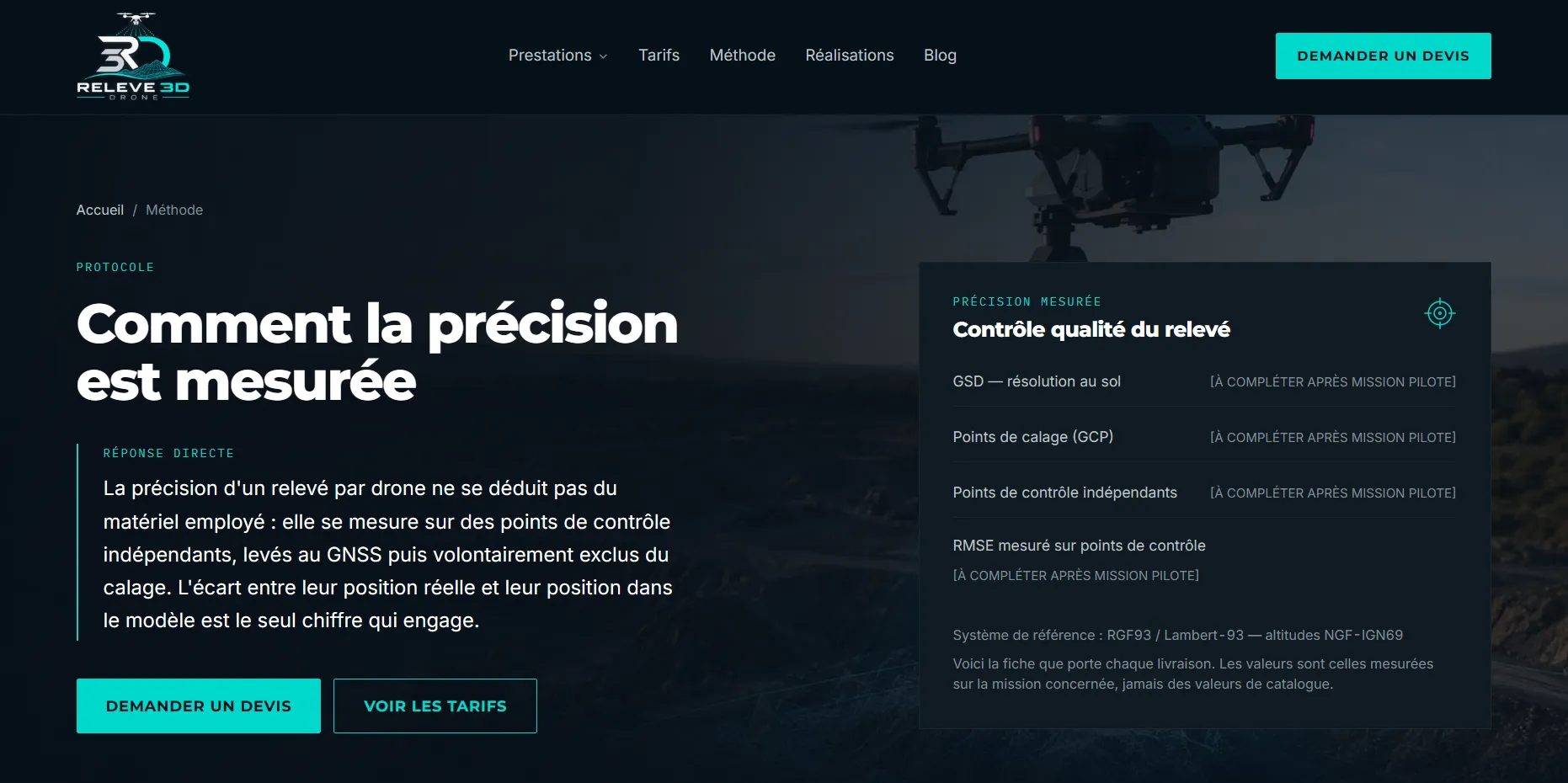 Site Relevé 3D par drone — La méthode — précision mesurée