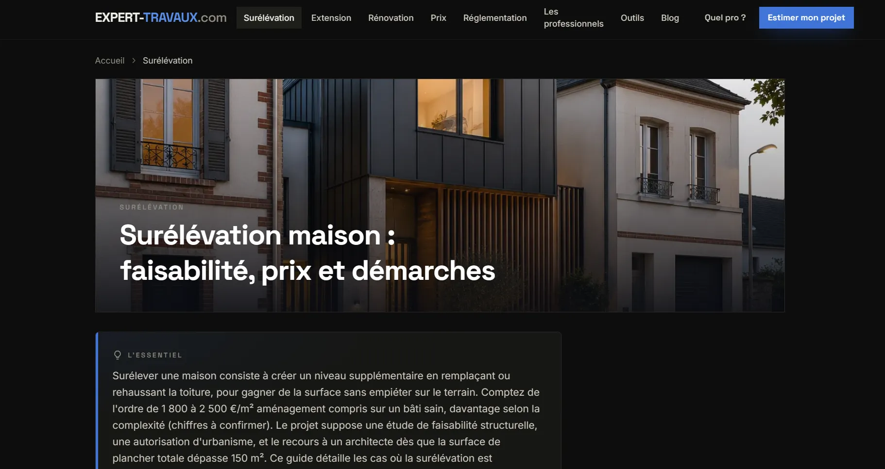 Portail Expert-Travaux — Les pages « travaux »