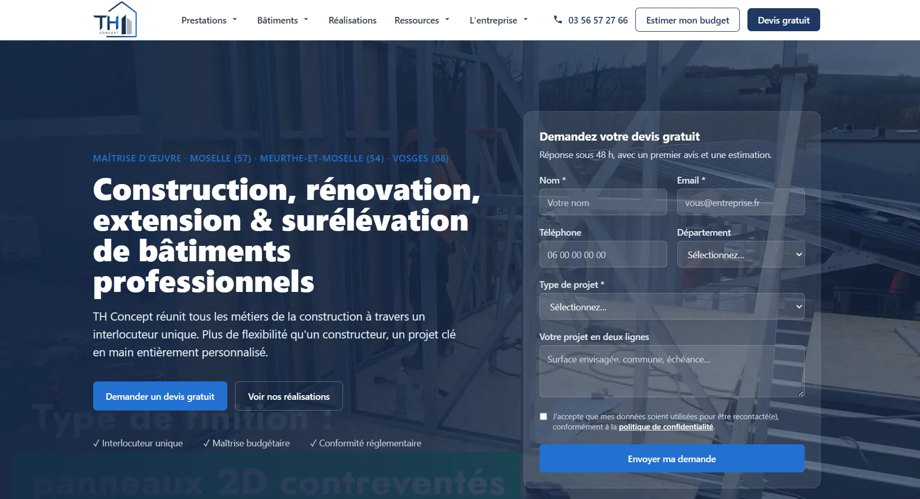 Page d’accueil du site TH Concept conçu par EOC Consulting